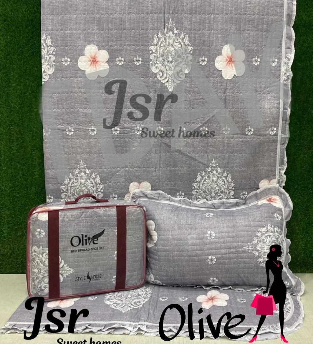 OLIVE REVERSABLE QUILTED FRILLED BEDCOVER