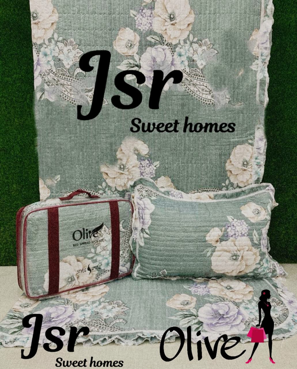 OLIVE REVERSABLE QUILTED FRILLED BEDCOVER