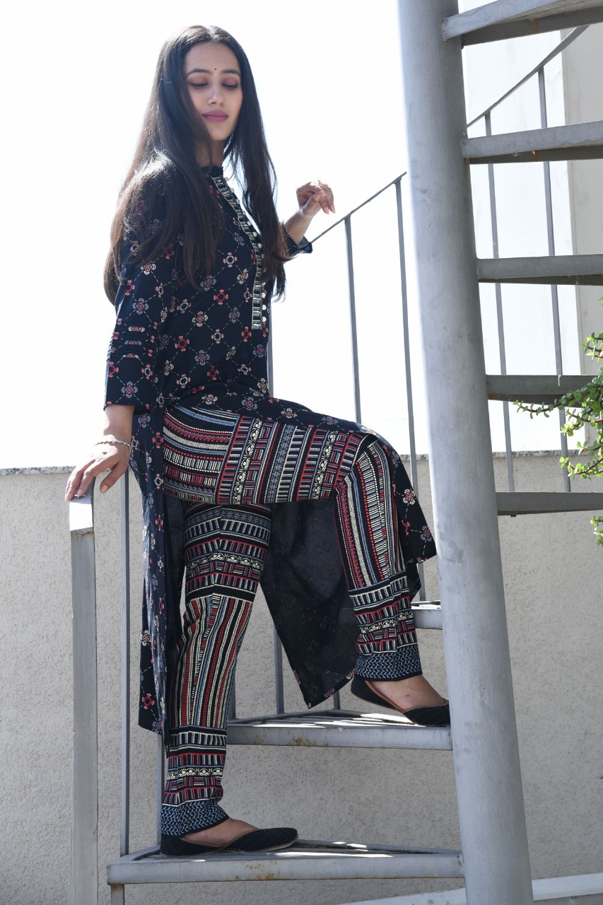 printed Rayon kurta with palazzo