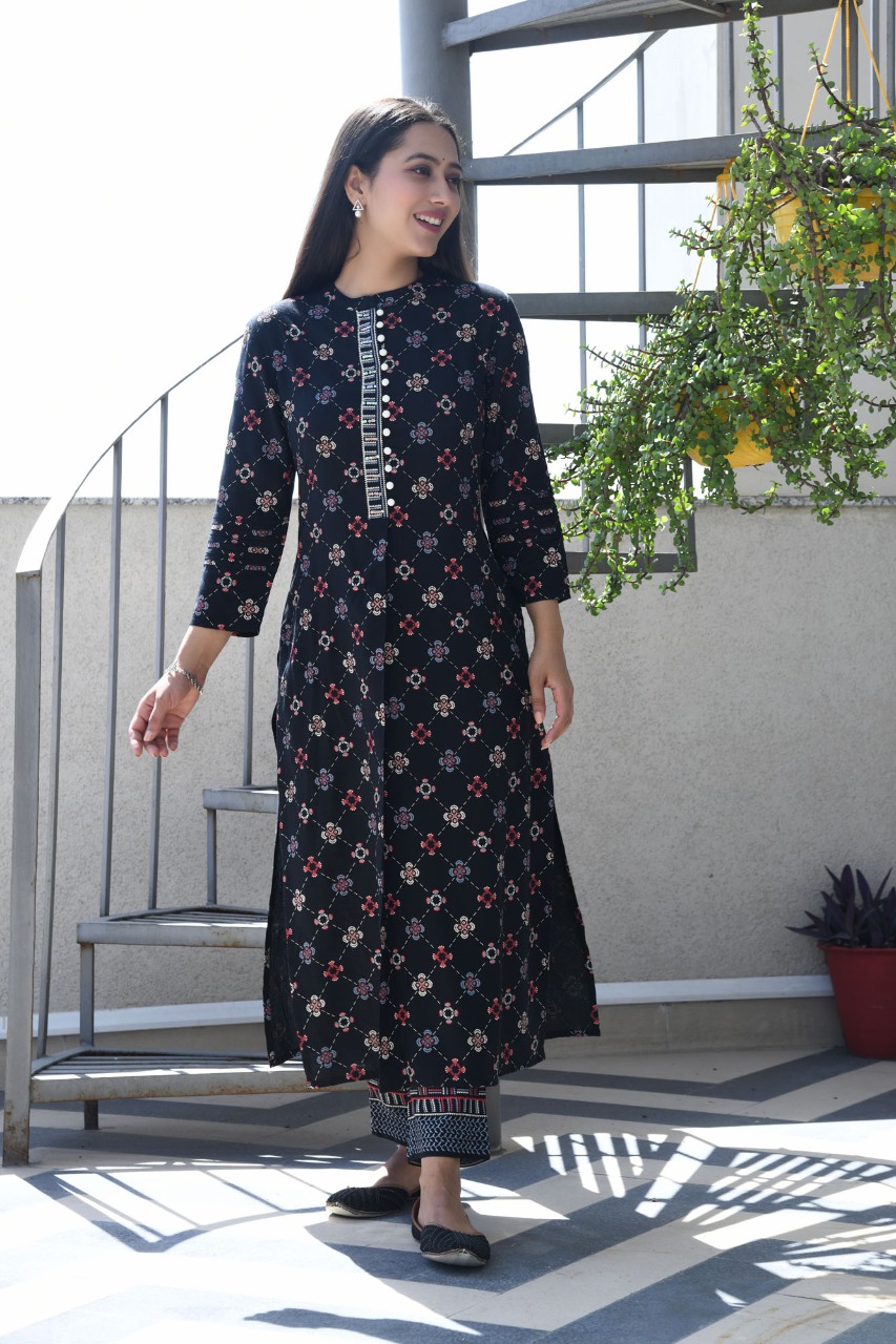 printed Rayon kurta with palazzo