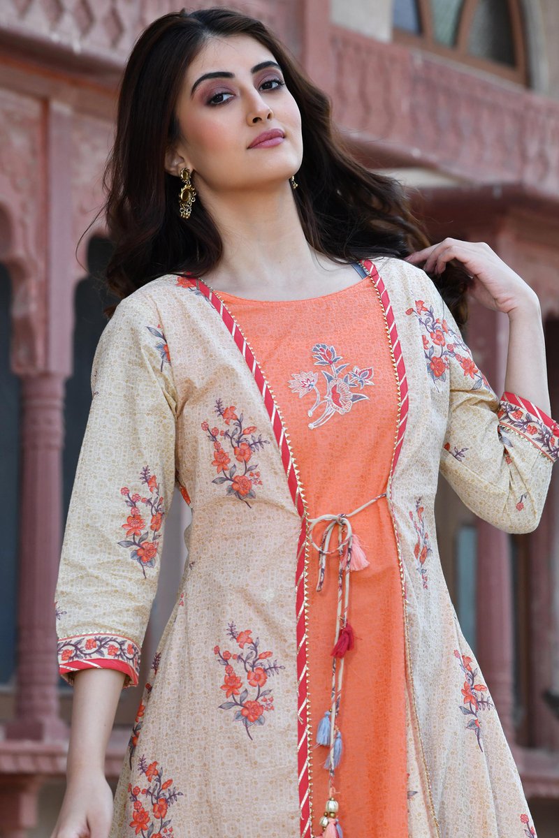 Long A-line inner with jacket kurta