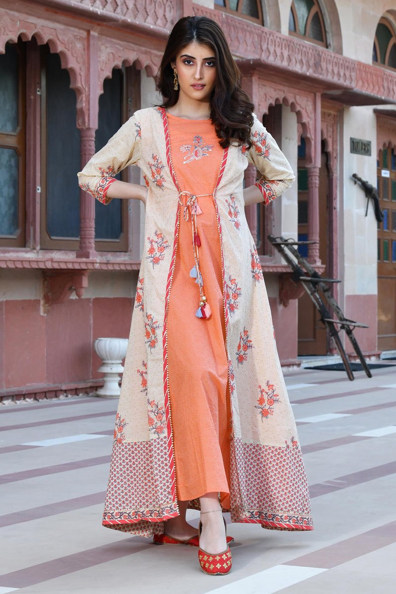 Long A-line inner with jacket kurta