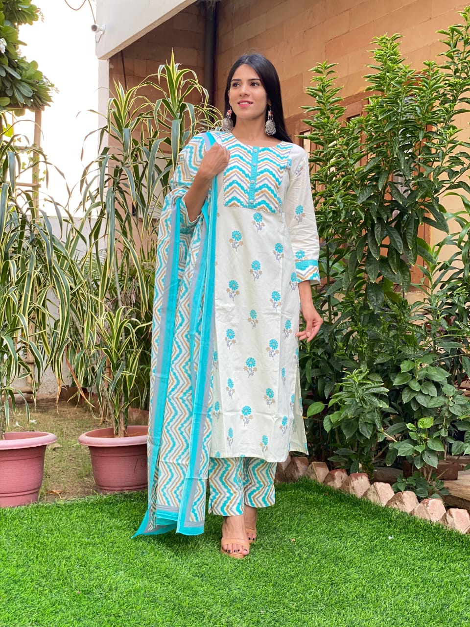 Pure Cotton Suits Crafted with Neck Work/Duppattas
